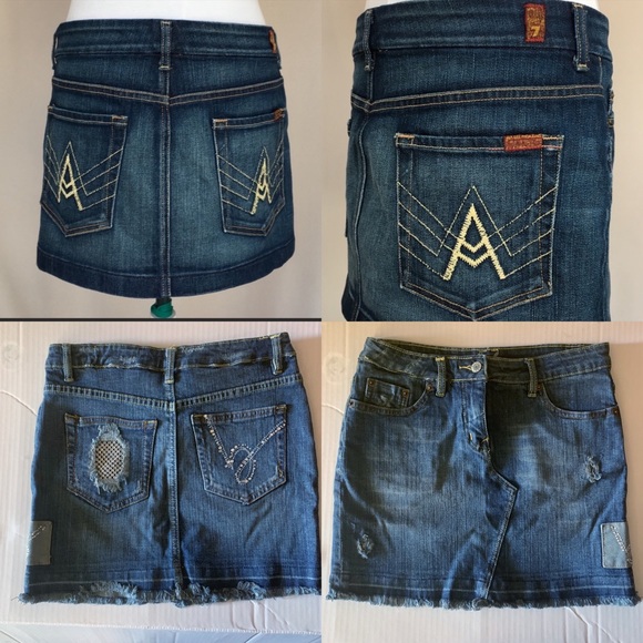 7 for all mankind & Bebe Bundle of 2 Denim Skirts - Picture 1 of 8